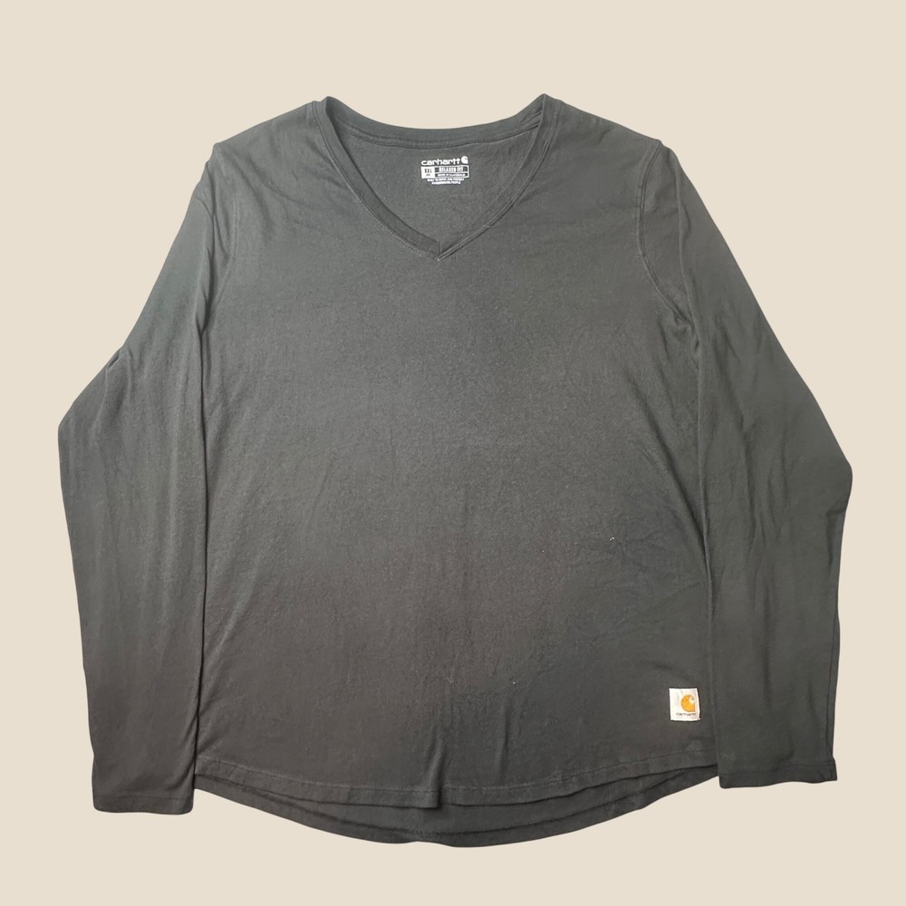Carhartt Shirt Womens XXL 104407 Relaxed Fit Black Long Sleeve V-Neck Utility